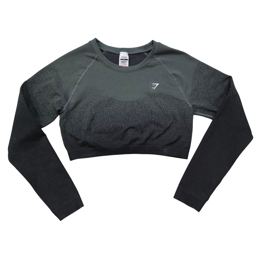 Gymshark 2XL Adapt Ombre Seamless Long Sleeve Crop Top Black Charcoal XXL B1A2Y
